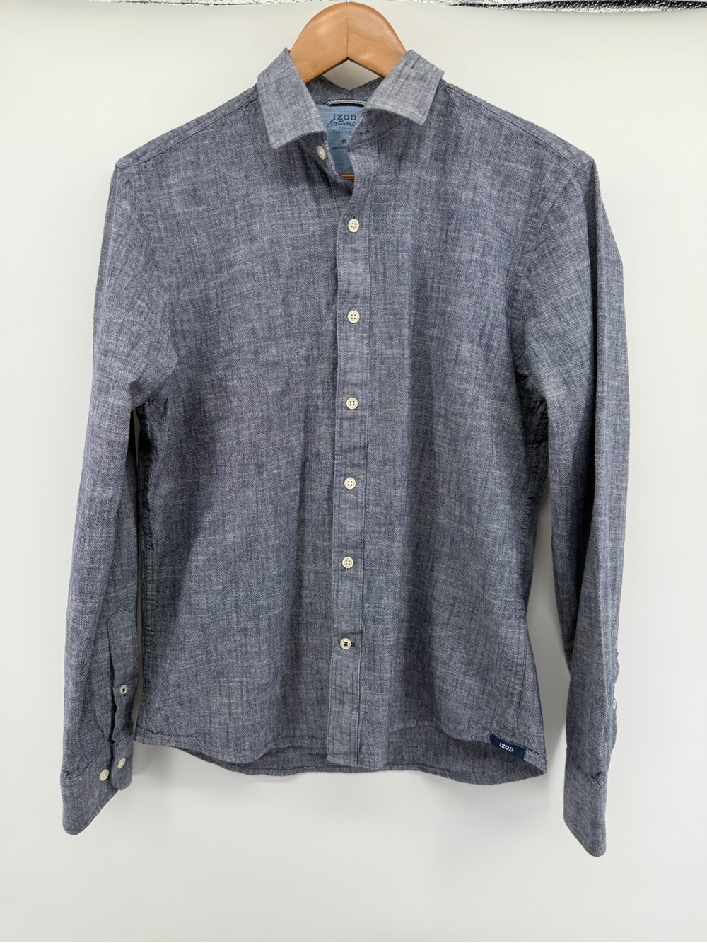 Izod Gray-Blue Textured Button-Down Shirt 100% Cotton
